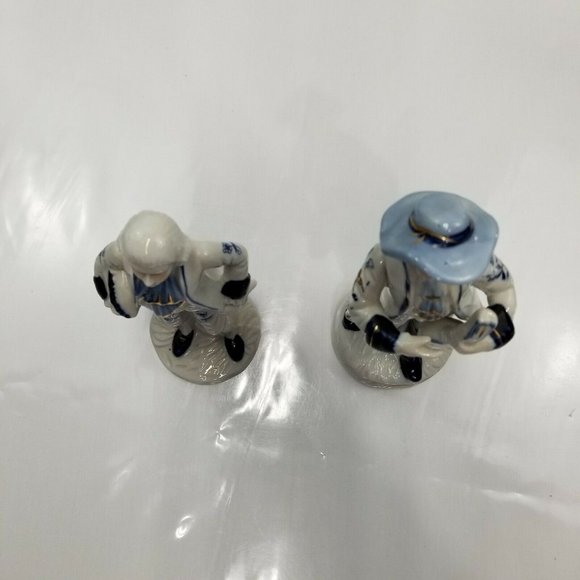 Vintage German Blue White Gold Victorian Ceramic Porcelain Figurine Set of two